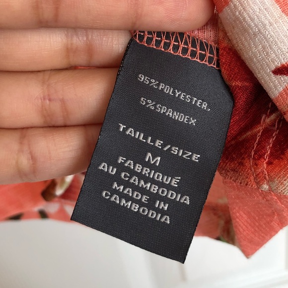 Salmon Coloured Floral Print Peplum Top - Picture 6 of 6